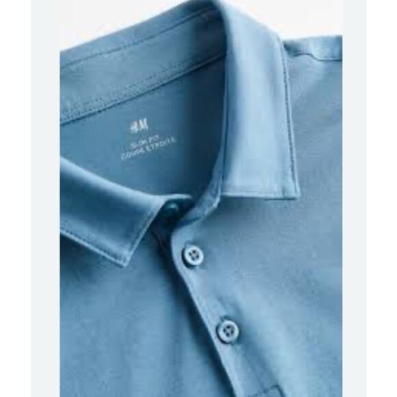 H&M Men's Blue Short Sleeve Slim Fit Polo Shirt Size M - Picture 1 of 3
